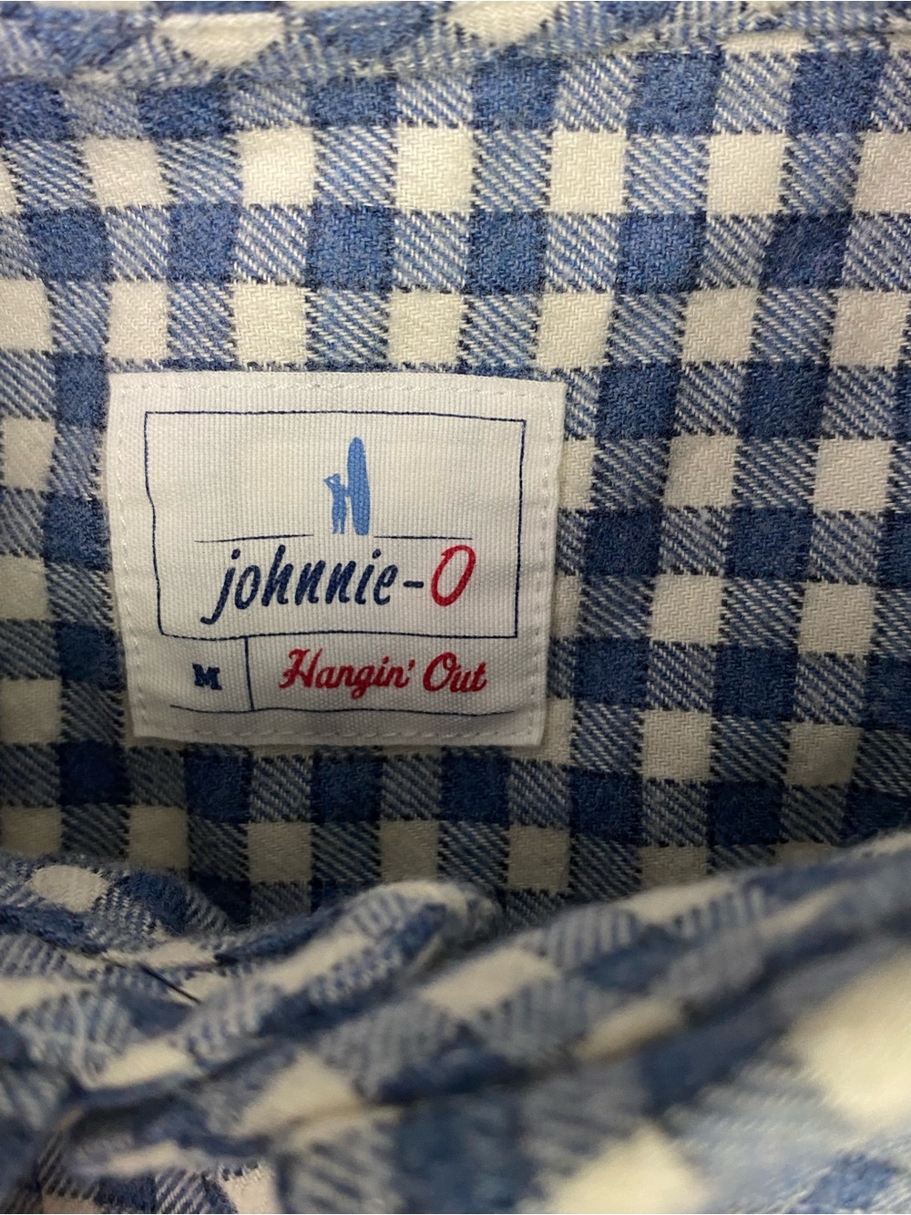 johnnie-O Flannel Shirt Mens Medium Blue White Gingham Check Hyat Hangin' Out - Picture 5 of 13